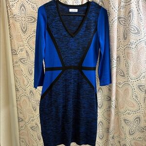 Calvin Klein V-Neck Sweater Dress in Blue and Black